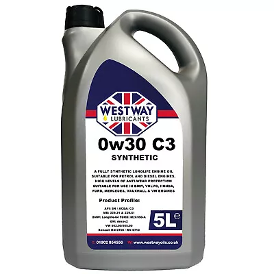 Honda 0W30 C3 Fully Synthetic Engine Oil 0w/30 C3 - 5 Litres  • £29.99