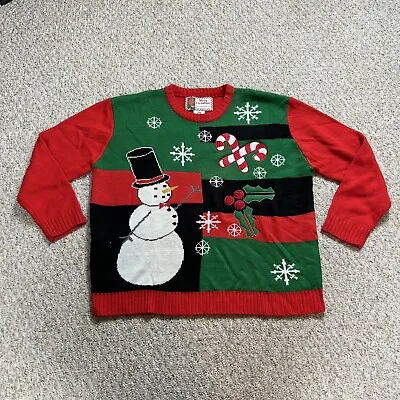 Merry Christmas Ugly Christmas Sweater Mens XL Unisex Tight Knit Snowman Festive • $26.32