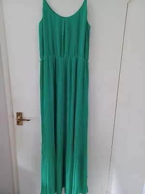 Oasis Jade Green Pleated Maxi Dress Split Sides Size 12 No Belt • £10
