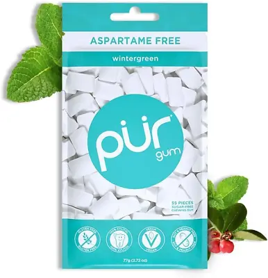 PUR 100% Xylitol Chewing Gum Sugarless Wintergreen Sugar Free + Aspartame Free • £6.49