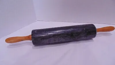 Vintage Marble Rolling Pin Pastry Dough Black/Gray  10  Roller EUC  A  • $13.49