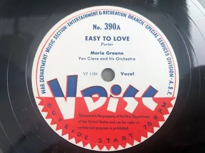 V-Disc #390 78rpm Single 12-inch Maria Greene  - Van Cleve And His Orchestra • $25.99