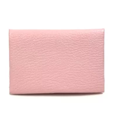 HERMES Two Fold Calvi Business Card Holder Pass Case Card Case Chevre Pink • $709.50