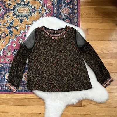 $7.99 • Buy Zara Embroidered Dark Floral Sheer Mesh Blouse Size XS