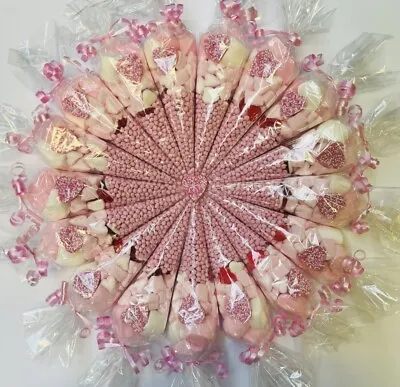 £9.49 • Buy 💕 Pink Sweet Cones Pre Filled Candy Birthday Wedding Christening Party Bag 19cm
