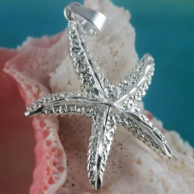 Beautiful Diamond Cut Real Sterling Silver Starfish Pendant • $18