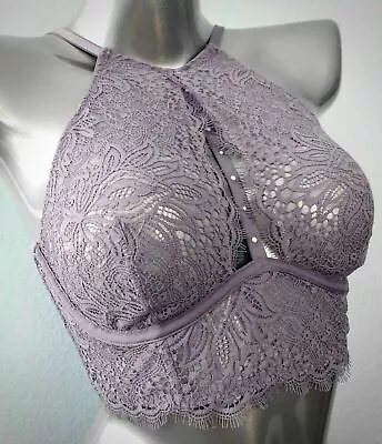 Victorias Secret Nwt Very Sexy Unlined Purple Plunge Lace Halter Long Line Bra • $17.49