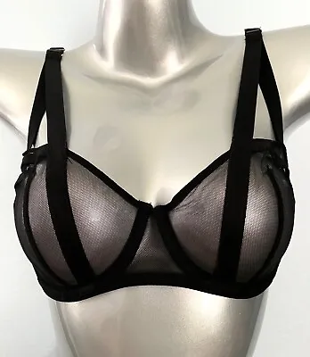 Victorias Secret Nwt Very Sexy Sheer Banded Strappy Black Unlined Balconet Bra • $34.99