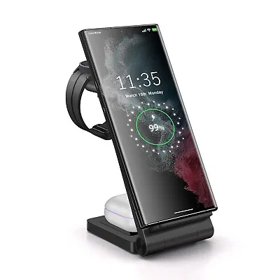 15W Wireless Charger 3in1 Foldable Station For Samsung Galaxy Watch Z Fold S22+ • £16.98