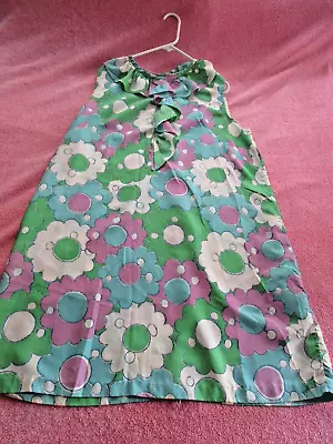 VINTAGE DRESS~MOD 60's 70's~Groovy Flower Power~Plus L XL~Sleeveless Ruffle Vtg • $34.99
