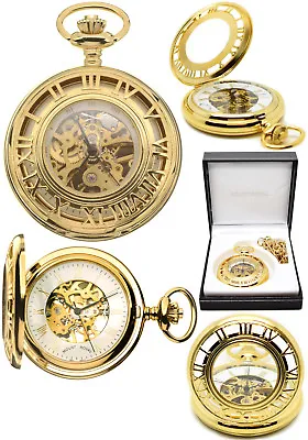 Mount Royal Half Hunter Art Deco Skeleton Pocket Watch GP Free Engraving (B36) • $128.05