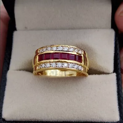 2.20 Ct Princess Lab Created Ruby Men's Wedding Band Ring 14K Yellow Gold Plated • $119.99
