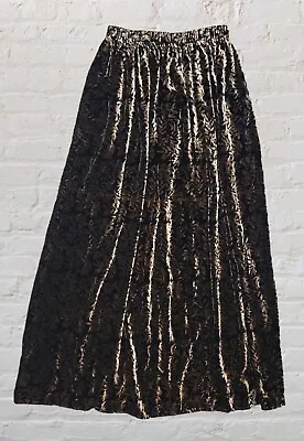 Vintage 1970s Large Brown Fern Velvet Floor Length Skirt Elastic Waist Modest • $30