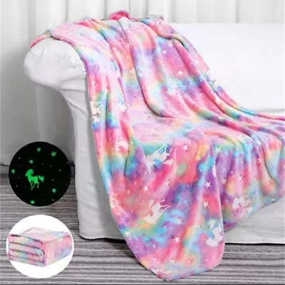 Fleece Bed Blanket Glow In The Dark Galaxy Moon Printed Sofa Throw Blanket Gift • $30.73
