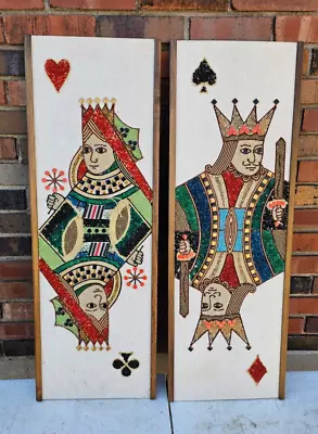 VTG Mid Century KING And QUEEN GRAVEL ART Wall Art Pictures Set 36” X 12” • $224.95