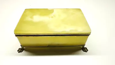 Vintage Onyx Marble Hinged Lid Footed Trinket Box With Gold Tone Metal- Chili • $75