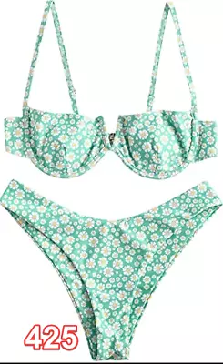 ZAFUL Women's Underwire Bikini Floral High Cut Bikini Set V-Wired Swimsuit M • $18.89