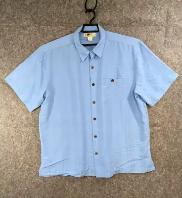 Joe Marlin Shirt Men 2XL Aqua Blue Textured Button-Up Camp Logo Casual Vacation • $14.89