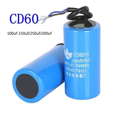 450VHigh Voltage CD60 Run Capacitor With Wire For Air Conditioner Electric Motor • £8.99
