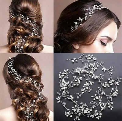 Bridal Bridesmaids Wedding Hair Vine Crystals Pearls Vintage Style Boho 150cm • £17.50