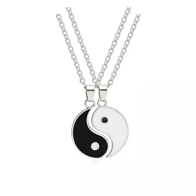 One Pair Ying Yang Best Friends Lover Couple   Necklace Pendant Colour Silver • £5.98
