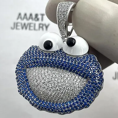 925  Solid Sterling Silver Cubic Zirconia Cookie Monster Pendant • $69.95