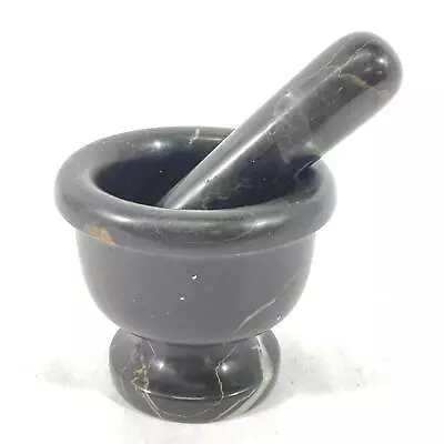 Small Marble Mortar And Pestle Solid Black 3.25 In Diameter Herb Grinder • $8