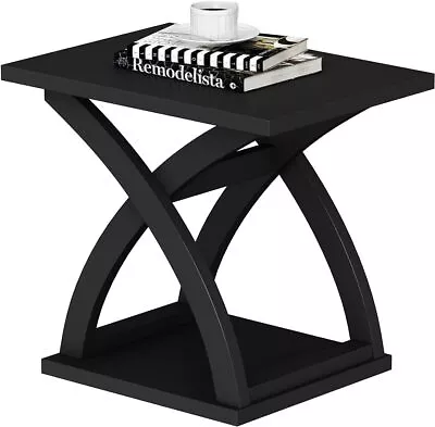 End Side Table Modern End Table With Storage Shelf X-Design Table(Black） • $70.67