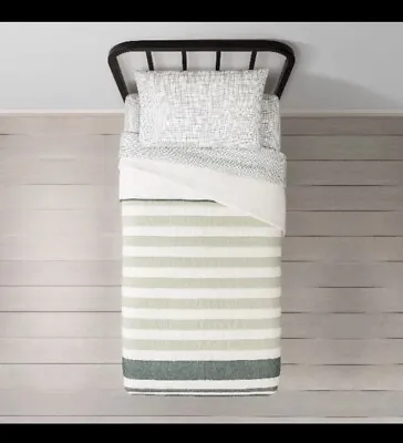 Hearth & Hand Magnolia TWIN Green Stripe Comforter Quilt Bedding • $34.99