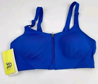 All In Motion Women's Size 38B High Support Mesh Back Zip Front Sports Bra Blue • $10