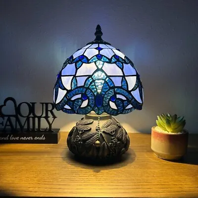 Tiffany Style Mini Table Lamp Blue Stained Glass Baroque Style Lavender H12“W8” • $112.99