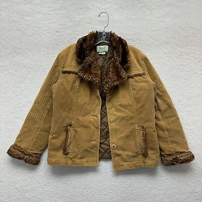 Y2K Vintage Lei Corduroy Afghan Jacket M Medium Tan Faux Fur Collar 70s Inspired • $80.52