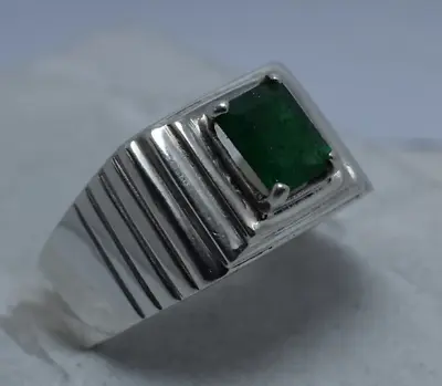 Natural Unheated And Untreated Green Emerald Ring Handmade Emerald Mens Ring • $284