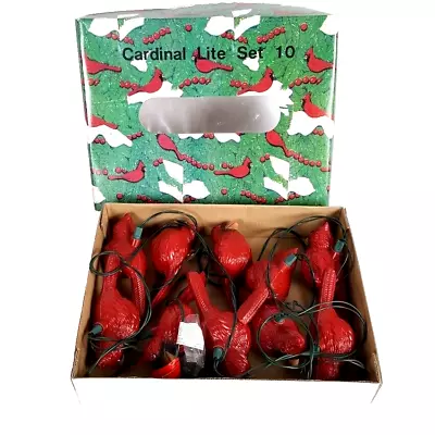 Christmas Tree Cardinal Birds 10 String Lights Blow Mold Ornaments Works Vintage • $23.95
