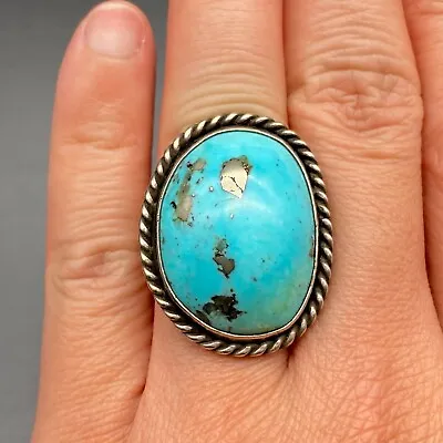 Vintage Navajo Turquoise Silver Ring Size 8.25 • $585