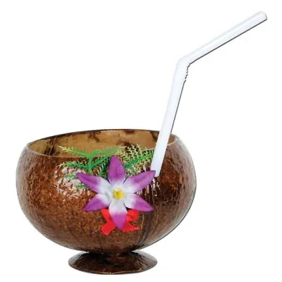 $5.29 • Buy Coconut Cup 10 Oz W/Flower And Straw Luau Party Supplies And Decorations