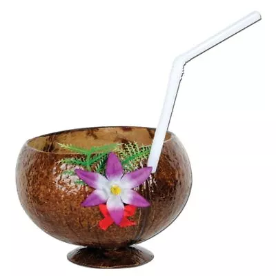 Coconut Cup 10 Oz W/Flower And Straw Luau Party Supplies And Decorations • £5.73