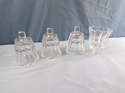 Lot Of 4 Clear Glass Pegged Votive Candle Holders W/ Flared Ribbed Design • $10