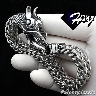 8.5 MEN Stainless Steel Silver/Black Plated Dragon Head Franco Chain Bracelet*78 • $34.99