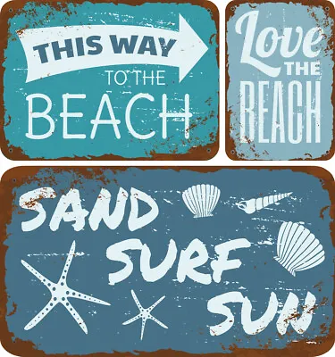 £4.99 • Buy Sun Sea Surf, Love The Beach, This Way To Beach Metal Sign Retro Sign Beach Bar