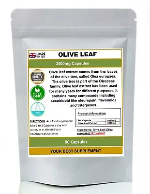 Olive Leaf Extract Capsules 3500mg (Super Antioxidant) Oleuropein • £6.99