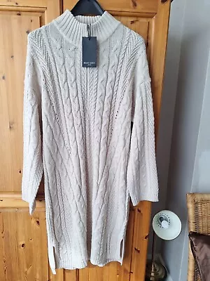 BNWT  Stone Boo Hoo Brave Soul High Zipped Neck Cable Knit Jumper Dress Size L  • £7.50