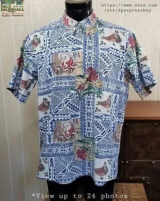 Reyn Spooner 1999 Ltd Issue Mele Kalikimaka Blue Holiday Pullover Shirt XL *Note • $41.99