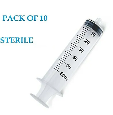 60mL PACK Of 10 LUER LOCK STERILE SYRINGES 60cc Sterile Syringe Only No Needle • $14.95