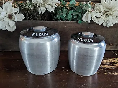 Vintage 1950’s MCM Kromex Spun Aluminum Flour And Sugar Canisters • $24