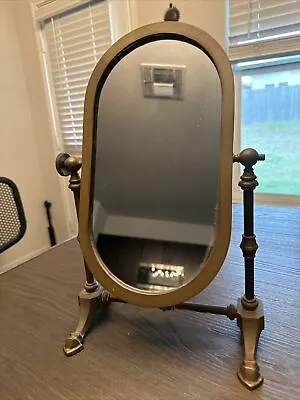 Vintage Brass Swivel Oval Vanity Dresser Mirror Frame Mirror 14'' X 8 1/2'' • $76.50