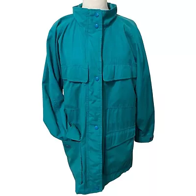 EDDIE BAUER Womens Large Teal Green Outdoor Fill Zip Medium Weight Jacket Coat • $25.49