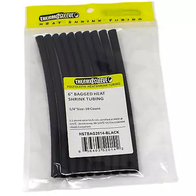 ThermoSleeve 10pc Of 6  Black 1/4  2:1 Ratio Polyolefin Heat Shrink Tubing • $7.28