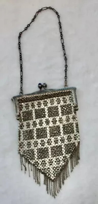 Vintage Mandalian Mfg Co 1920's Enamel Mesh Purse With Blue Glass Stone Clasp • $78.40