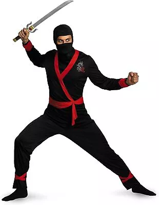 Ninja Master Martial Arts Fighter Black Fancy Dress Up Halloween Adult Costume • $40.95